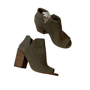 Steve Madden Tala Ankle Bootie Olive Nubuck Size 8 Leather Peep-toe Heel
